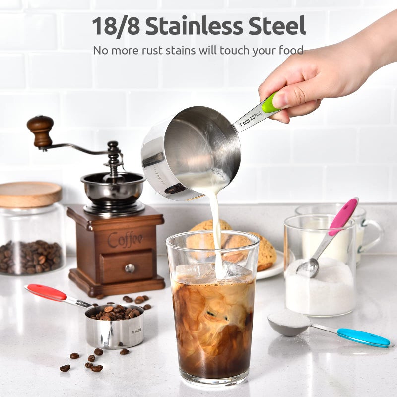 U-Taste Measuring Cups : U-Taste 18/8 Stainless Steel Measuring Cups and Spoons Set of 10 Piece, Upgraded Thickness Handle (Multicolors) - Image 3